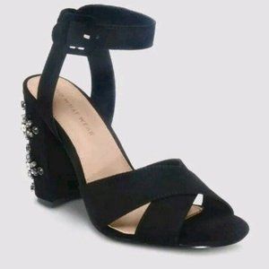 Albany,  black suede heel with Rhinestones. Women's size 7